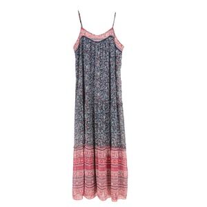 Womens Floral Tiered Sheer Boho Layer Maxi Dress XL Coastal Beach Vacation Resor